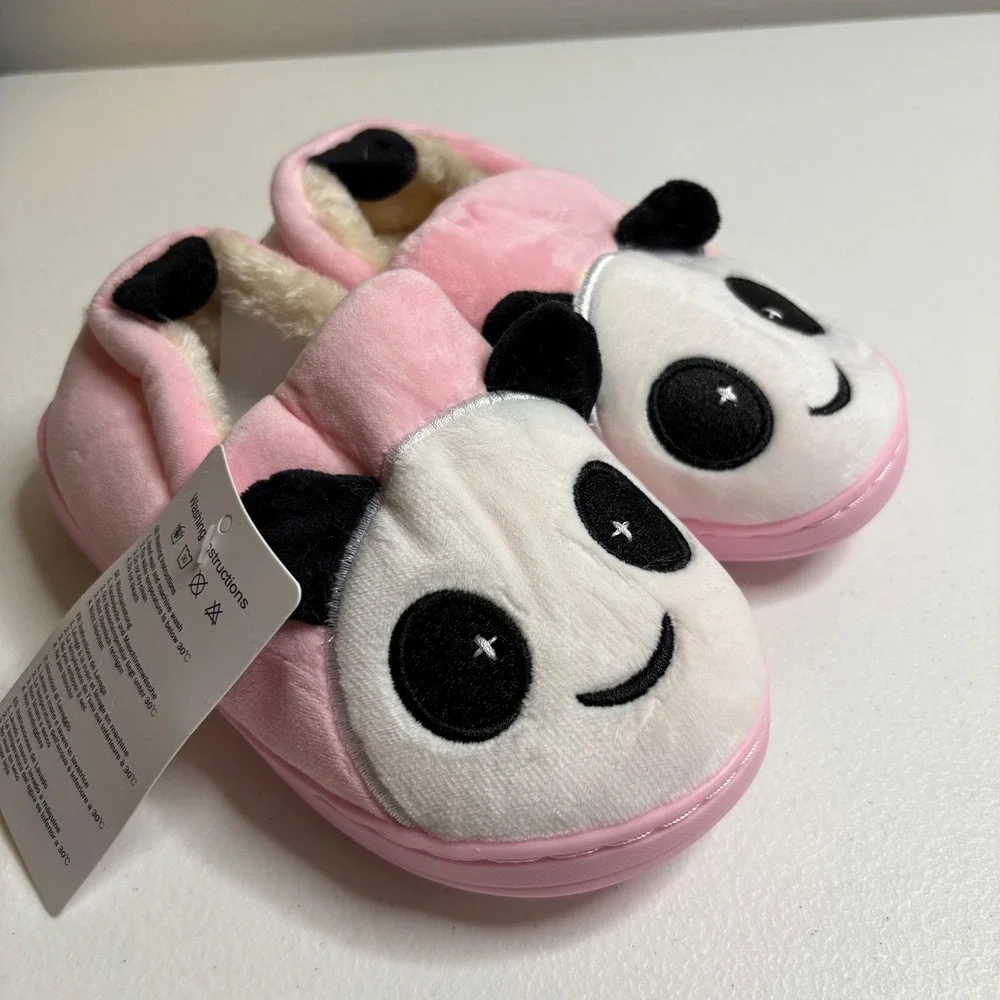 KVbabby Pink Panda Slippers Little Kid Size CN200 11-12 Cozy Plush‎ Footwear